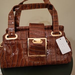 Diophy Brown Crocodile Handbag